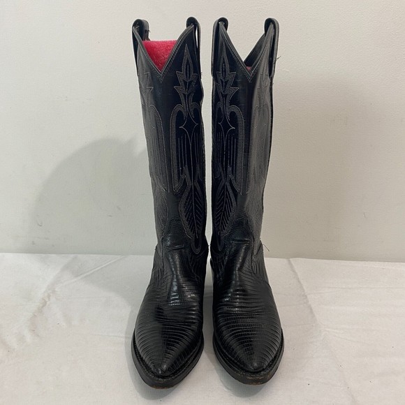 VTG Dan Post Black Teju Lizard Leather Embroidered Western Cowboy Boots Womens 5 - Picture 4 of 14